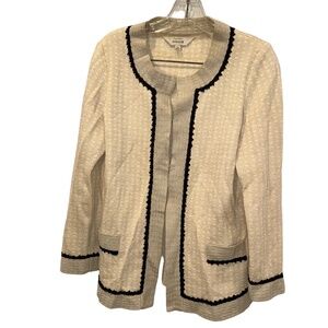 misook exclusively knitwear cream black classic woven sweater knit jacket XS